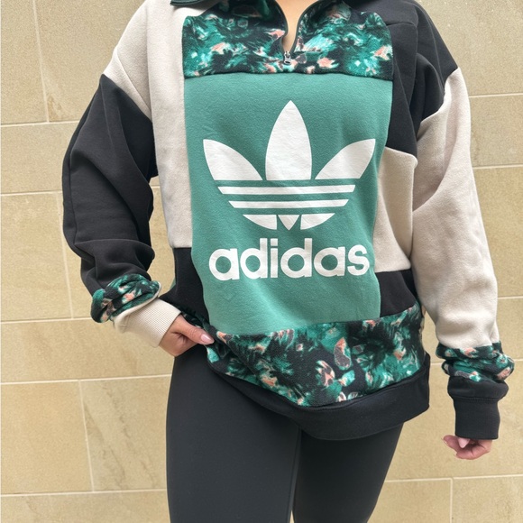 Teal Adidas one of a kind reworked sweatshirt 3/4 zip sweatshirt - Picture 2 of 8